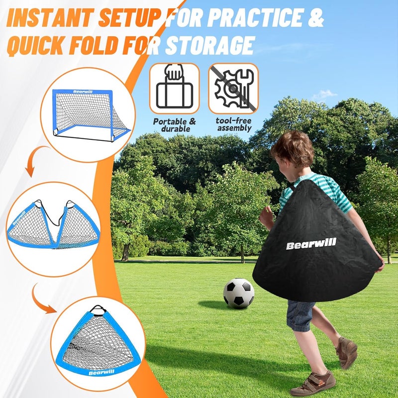 Bearwill Soccer Goal, Kids Soccer Goals for Backyard Set of 2, 4x3ft Portable Soccer Goal Pop Up Soccer Net, Kids Soccer Net Training Equipment with Soccer Ball, Ladder, Cones, Targets - Image 4